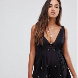 Free People Womens Juniors Low Cut Striped Dress Sequin Embellished Black Medium